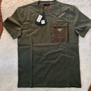 PRADA Cotton Tee with Satin Logo Pocket